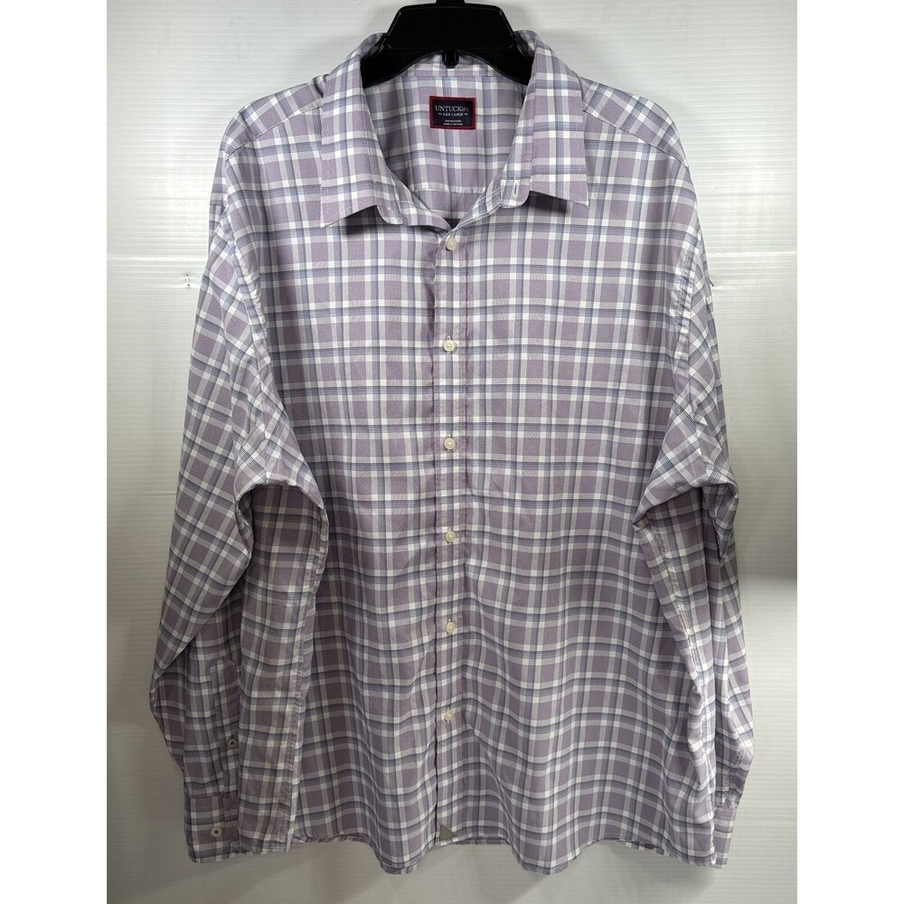 Untuckit Men’s Passetto Long Sleeve Shirt Regular Fit Plaid Purple Blue Sz 3XL